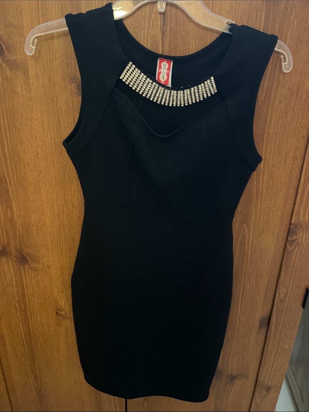 Black Sleeveless Mini Dress with Rhinestone Neckline